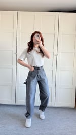 Çift Kemer Bol Kesim baggy Carpenter Jean Gri