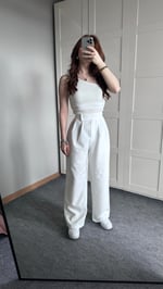 Cırtcırtlı Plazzo Pantolon Beyaz 
