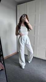 Cırtcırtlı Plazzo Pantolon Beyaz 
