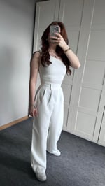 Cırtcırtlı Plazzo Pantolon Beyaz 