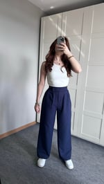 Cırtcırtlı Plazzo Pantolon Lacivert 