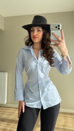 Çizgili Bel Detaylı Gömlek Mavi 