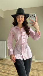 Çizgili Bel Detaylı Gömlek Pembe