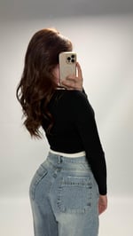 Combo Çıtçıtlı Crop Siyah