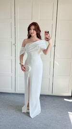 Courtney Yırtmaçlı Uzun Abiye Beyaz