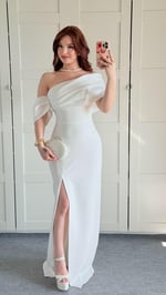 Courtney Yırtmaçlı Uzun Abiye Beyaz