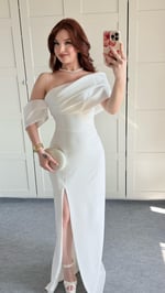 Courtney Yırtmaçlı Uzun Abiye Beyaz