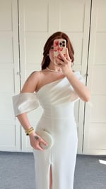Courtney Yırtmaçlı Uzun Abiye Beyaz