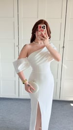 Courtney Yırtmaçlı Uzun Abiye Beyaz