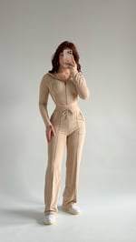 Crop Balenli Eşofman Takım Bej