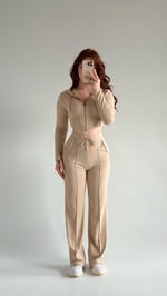 Crop Balenli Eşofman Takım Bej