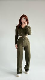 Crop Balenli Eşofman Takım Haki