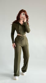 Crop Balenli Eşofman Takım Haki