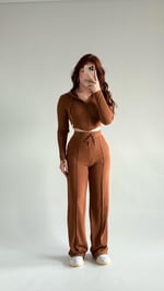 Crop Balenli Eşofman Takım Kahverengi
