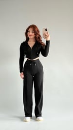 Crop Balenli Eşofman Takım Siyah