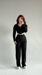 Crop Balenli Eşofman Takım Siyah