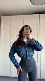Crop Kot Ceket Koyu Mavi