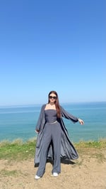 Crop Pantolon Hırka Takım Füme 