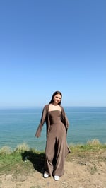 Crop Pantolon Hırka Takım Kahverengi 