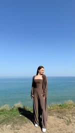 Crop Pantolon Hırka Takım Kahverengi 