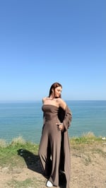 Crop Pantolon Hırka Takım Kahverengi 