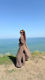 Crop Pantolon Hırka Takım Kahverengi 