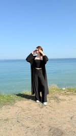 Crop Pantolon Hırka Takım Siyah