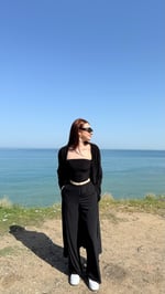 Crop Pantolon Hırka Takım Siyah