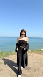 Crop Pantolon Hırka Takım Siyah