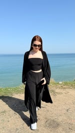 Crop Pantolon Hırka Takım Siyah