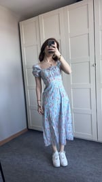 Daniella Çiçekli Mavi Elbise