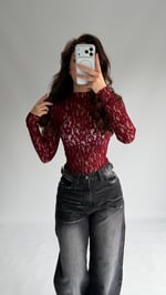 Dantel Balıkçı Transparan Bluz Bordo