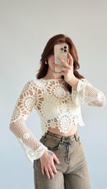 Dantel İşleme Crop Ekru