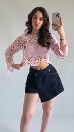 Dantel İşleme Crop Pembe
