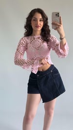 Dantel İşleme Crop Pembe