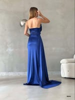 Degaje Saten İp Askılı Abiye Lacivert Abiye