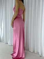Degaje Saten İp Askılı Abiye Pembe Abiye