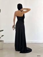 Degaje Saten İp Askılı Abiye Siyah Abiye