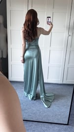 Degaje Saten İp Askılı Abiye Yeşil Abiye