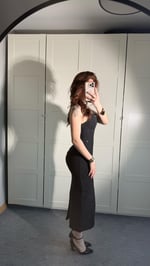 Denim Taşlı Elbise Füme 