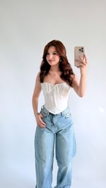 Diana Korse Kalın Askılı Crop Beyaz
