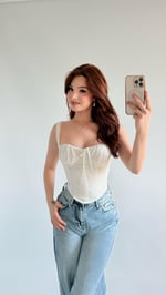 Diana Korse Kalın Askılı Crop Beyaz