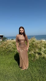 Disa Pul Payetli Abiye Rose Gold