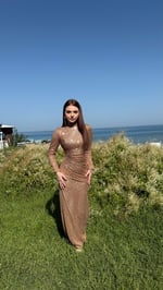 Disa Pul Payetli Abiye Rose Gold