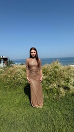 Disa Pul Payetli Abiye Rose Gold