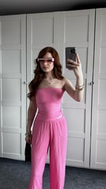 Dokulu Bürümcük Pembe Bluz