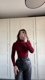 Drapeli Balıkçı Yaka Bluz Bordo