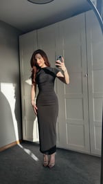 Drapeli Kısa Kol Siyah Elbise
