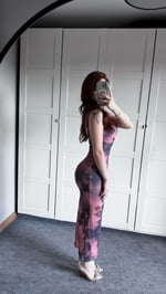 Drapeli Sıfır Kol Batik Füme Pembe Elbise