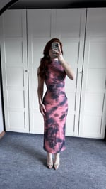 Drapeli Sıfır Kol Batik Füme Pembe Elbise